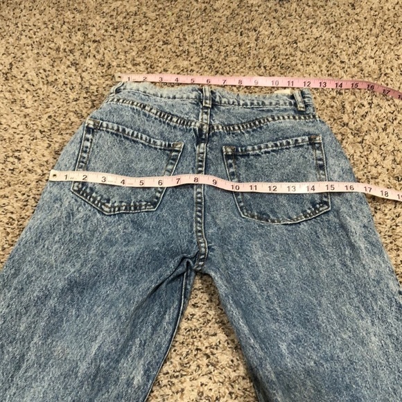 PACSUN High Rise Straight Leg Jeans Size 24 Blue Acid Wash Teddy Bear Patchwork - Picture 5 of 11